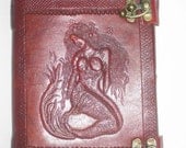 Leather Journal Beautiful Mermaid Emboss Pure Genuine Leather Bound Blank Diary/Journal/Notebook with Lock Gift