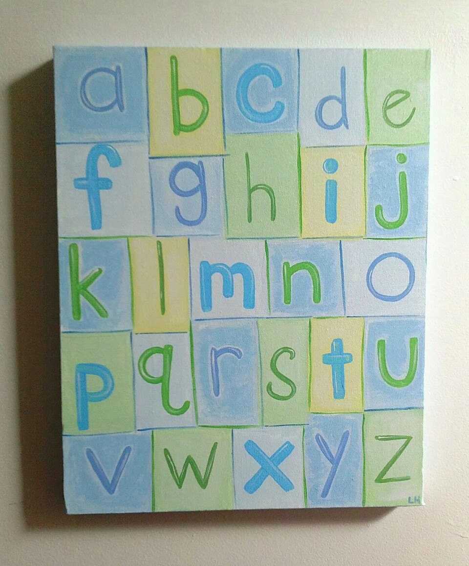 16x20 Hand Painted Kids Canvas Alphabet Baby Boy Art Original Nursery Children's Painting