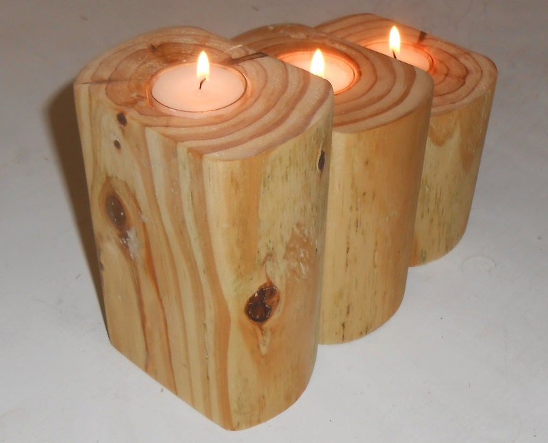 Rustic Natural wood tea light candle holders - set of 3
