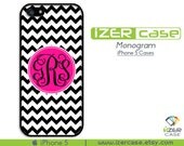 iPhone 5 case iPhone 5 cover iPhone 5 Monogram iPhone 5 Personalized iPhone 5 rubber iPhone 5 plastic Black and White Chevron with Pink