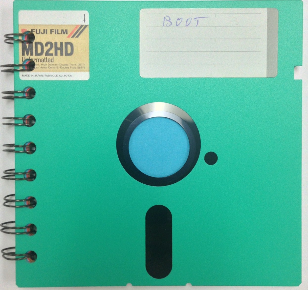 5.25" Floppy Disk notebook TEAL/GREEN binder - Computer Geek Nerd Retro Gaming