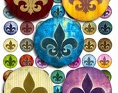 1 Inch Circle Fleur  de Lis Grunge Images Digital Collage Sheet