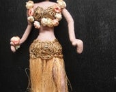 RARE Vintage Klumpe Roldan 1950s Felt Handmade Doll Hula Hawaiian Girl
