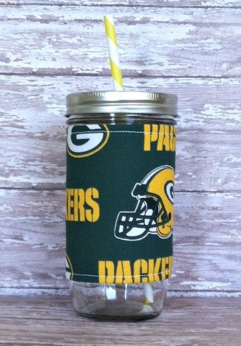 Green Bay Packers Insulated Mason Jar Tumbler 24oz w BPA Free Straw - Travel Mug Great Gift