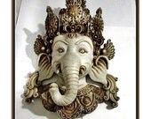 Decorative Wall Mask, Gorgeous 15" Large Vintage Elephant God Ganesh Head MASKs Hindu Buddha Tibet Wall Hanging Masks Ceramic