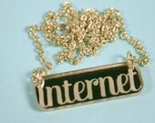 Internet Script Cartouche Gold Mirror Acrylic Necklace