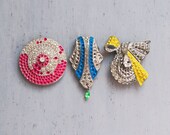 3 Painted Rhinestone Fridge Magnets - recycled shabby jewelry pieces