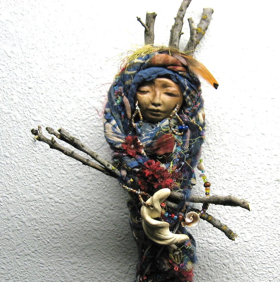 Spiral Moon Garden, ooak Kitchen Goddess Art Doll, Folk art,