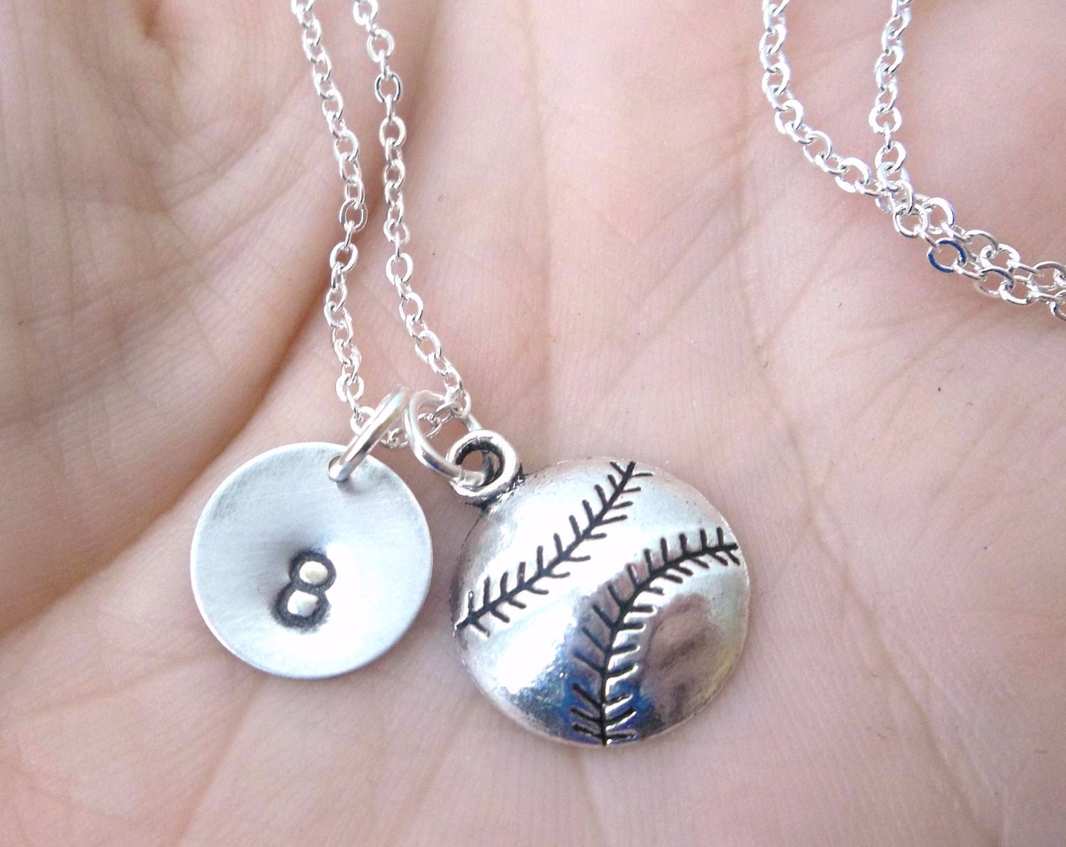 Little Slugger - Custom Hand Stamped Antiqued Silver Necklace with baseball charm and number