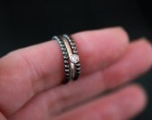 White Topaz Stacking Rings Dotted Oxidized Black Sterling Silver Gemstone Solitaire 14k Gold Set Three Bands Mixed Metal Handmade Jewelry