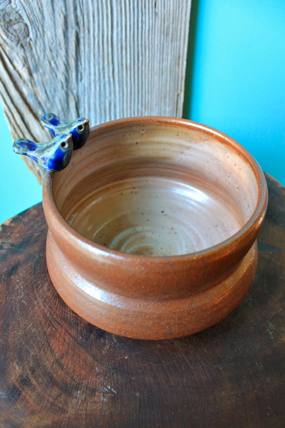 Salt-Fired Bird Pair Bowl - One of a kind