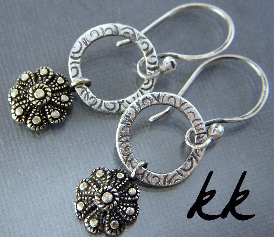 Fine Silver Circles And Balinese Dangle Earrings