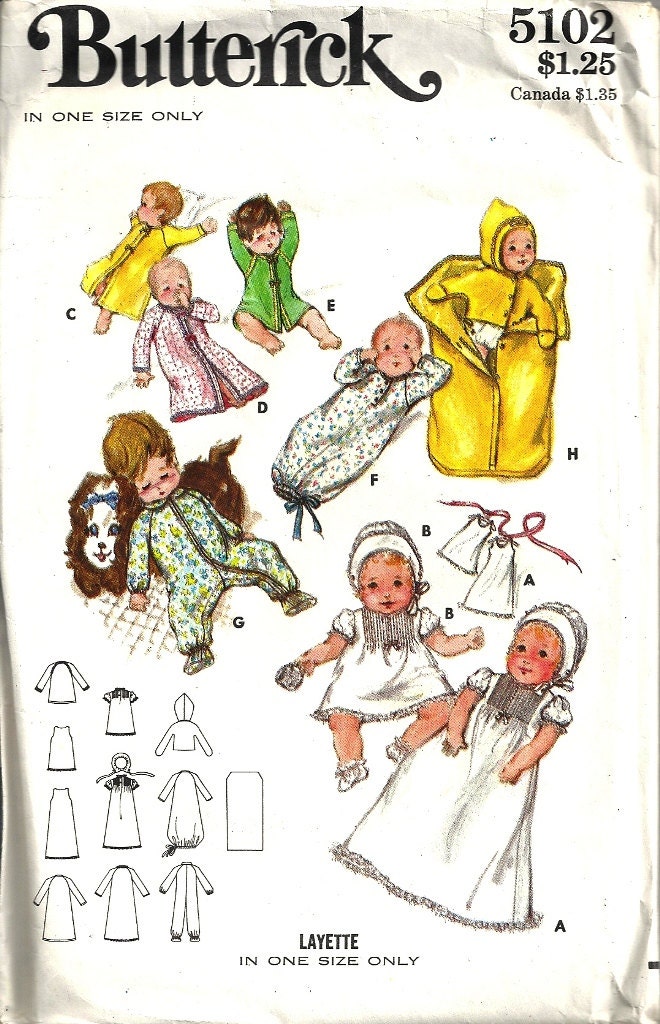 Butterick 5102 Infant Layette, Christening Gown, Bunting Vintage Sewing Pattern