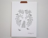 bird print, willow tree art, bird art, letterpress art print, bird nursery, nursery art print