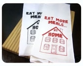 Kitchen Towel Eat More Meals at Home Dish Cloth tea towel CUTE screenprint retro kitchen Indie Housewares