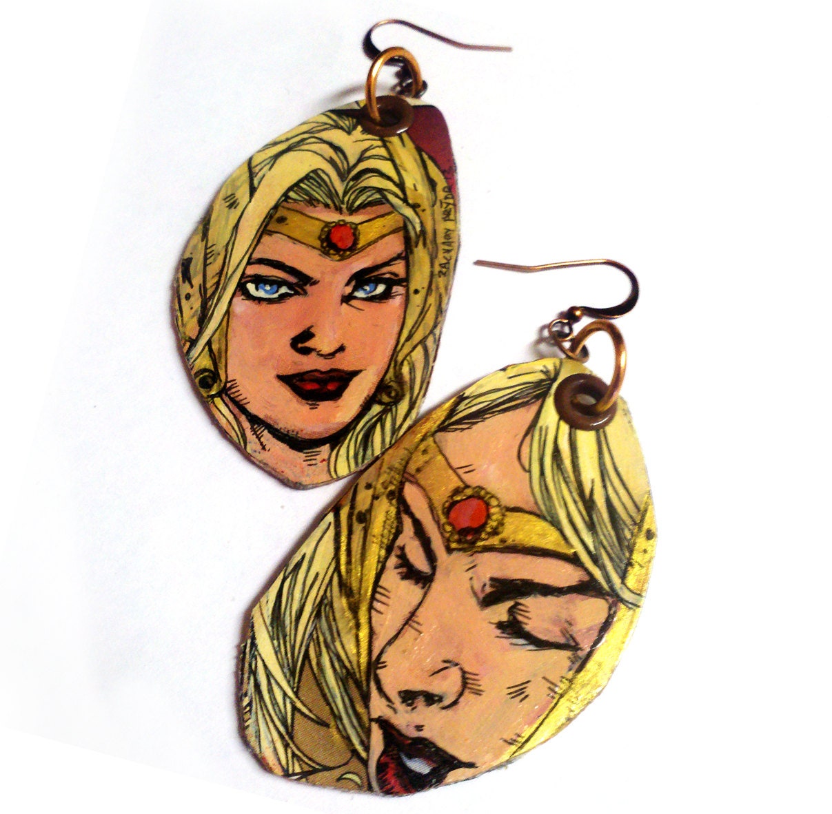 a Princess of Power - She-Ra - hand-painted wearable comic book art earrings