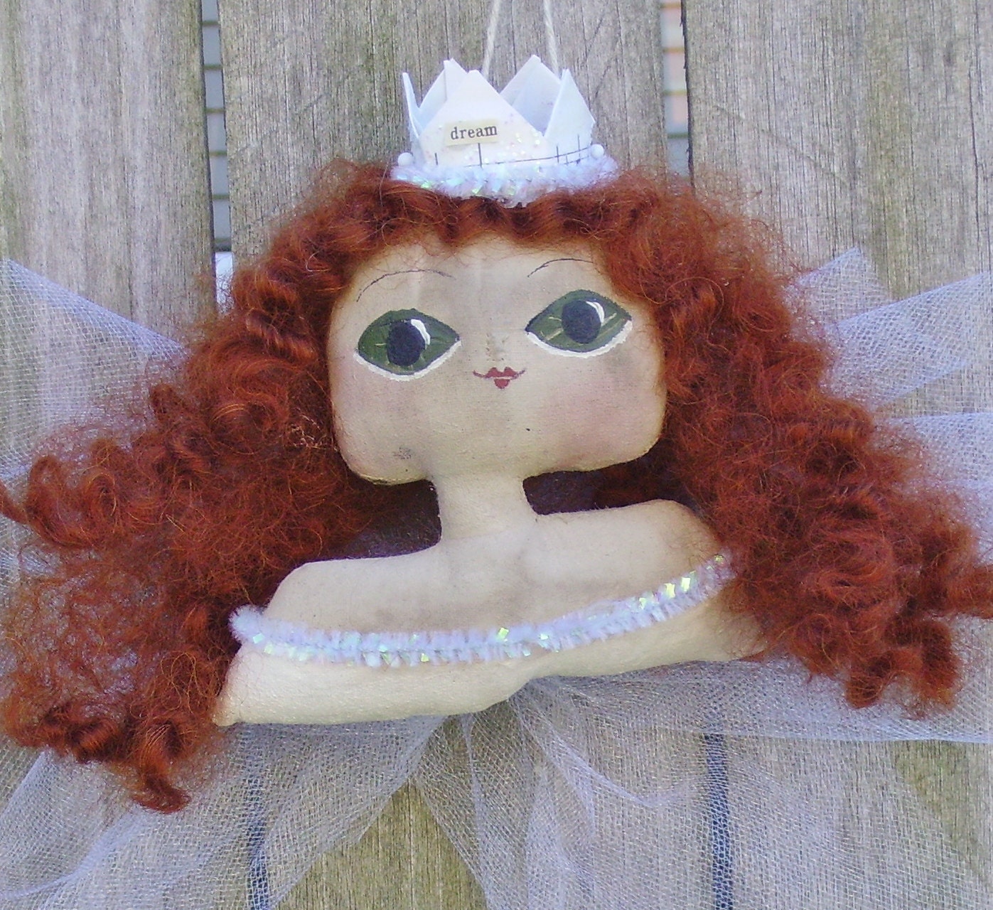 Fairy Ornament Primitive Folk Art Bust Doll