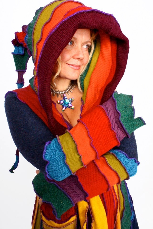 Katwise Elf Coat -Green Earth Goddess OOAK Recycled Sweater Tutorial - Plus size