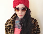Red crochet turban - ecofriendly handknit winter hat