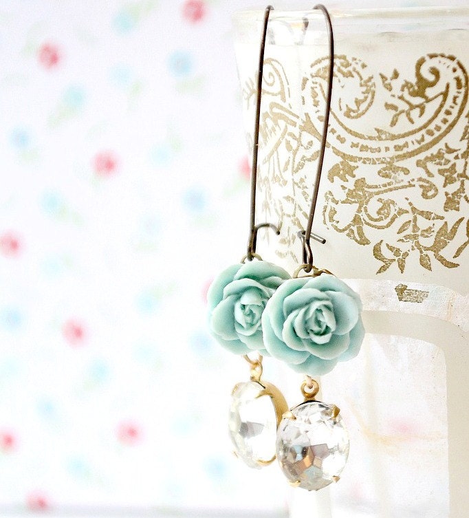 Mint and Crystal Dangle Earrings