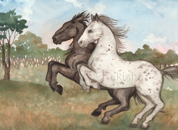 Brothers - Original Art  Watercolor Horse Painting