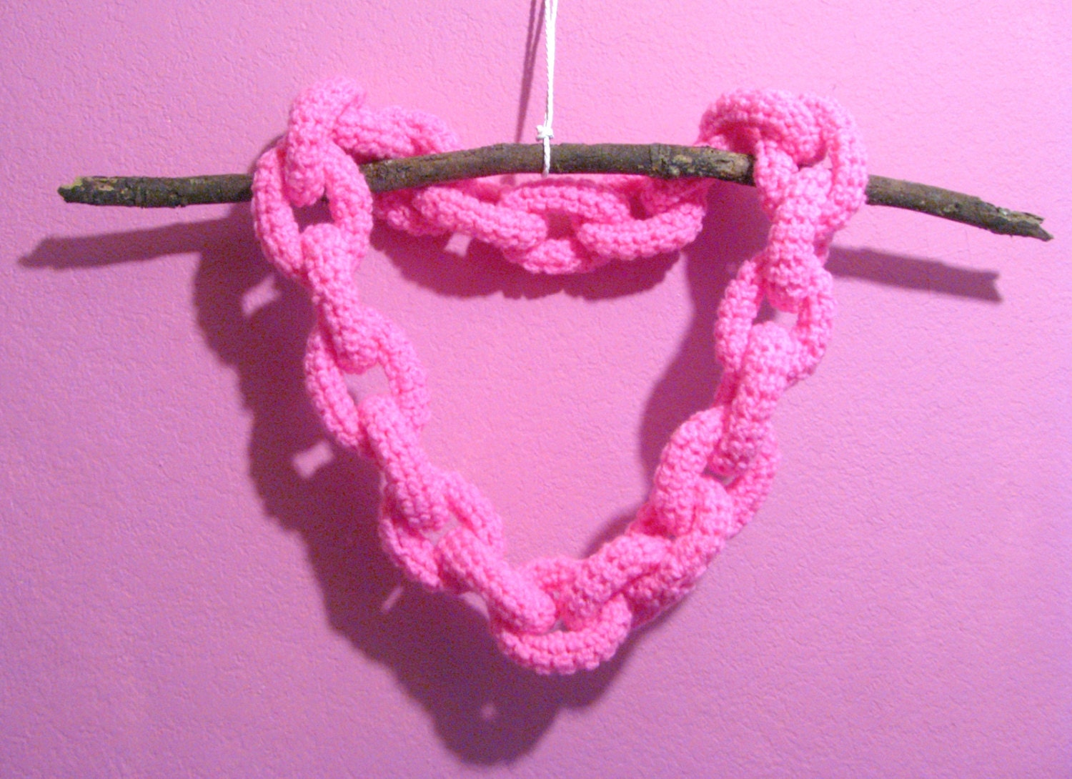 Neon Pink Crocheted Chain Link Eternity Scarf / Necklace