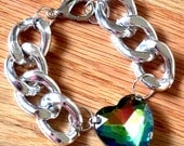 Crystal Heart Charm Bracelet - Rainbow Vitrail Swarovski w/ Your Choice Of Gold Or Silver Chain