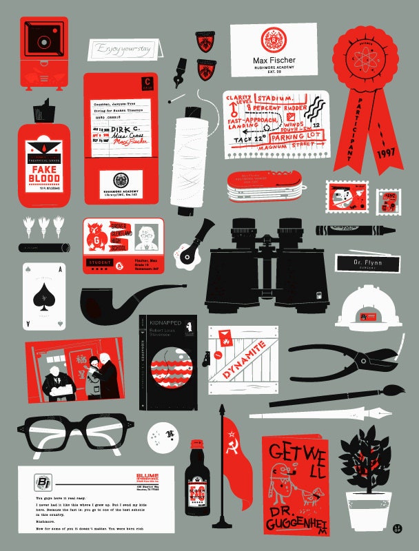Rushmore Screenprint Movie Art Print - Wes Anderson Hand Printed Silkscreen Poster - Little Friends of Printmaking