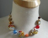 wild honey pie necklace - vintage beads and cotton yoyos (one of a kind)