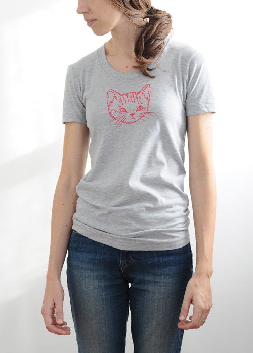 Womens Heather Grey Kitty Tee