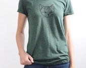 Womens Heather Green Kitty Tee