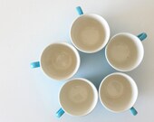 vintage modern Classic Coffee Cups / Blue and Off White Mugs / Lot of 5