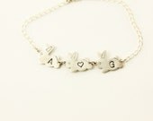 Initial 3 Bunnies Bracelet Silver Bunnies with Silver Chain