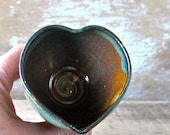 Small Heart Bowl in Blue Green and Brown, Handmade Stoneware, Ready to Ship