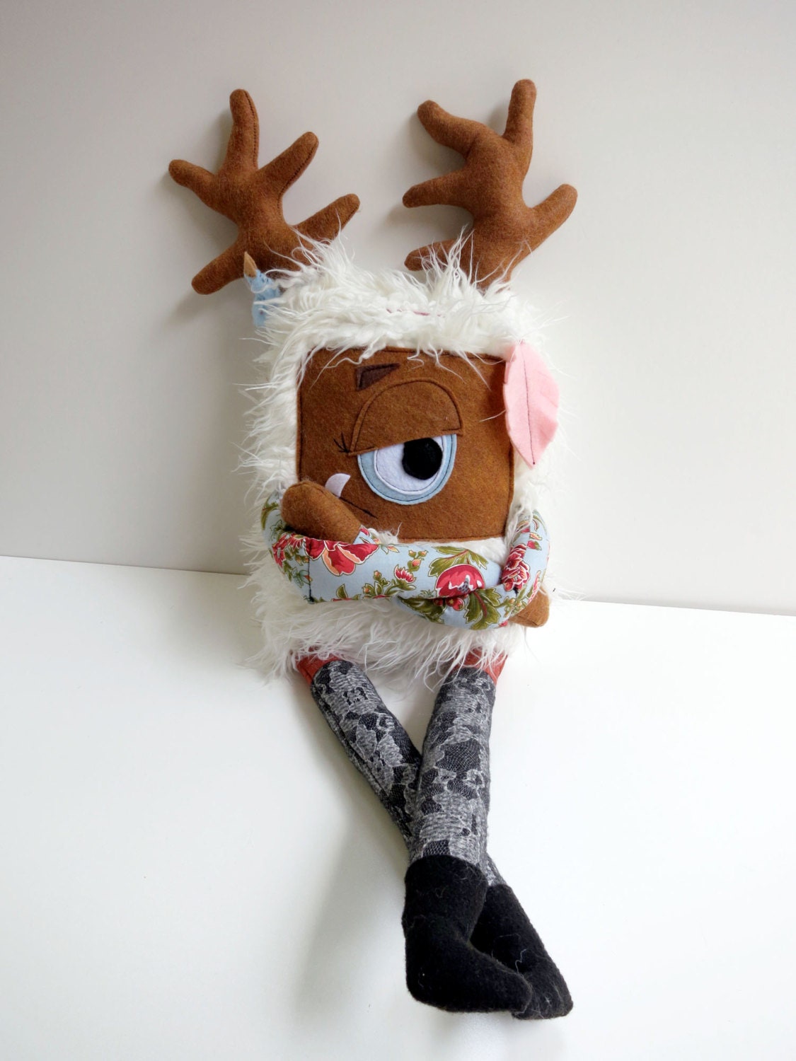 Kat the Grumpster - Hand sewn, plush hipster monster