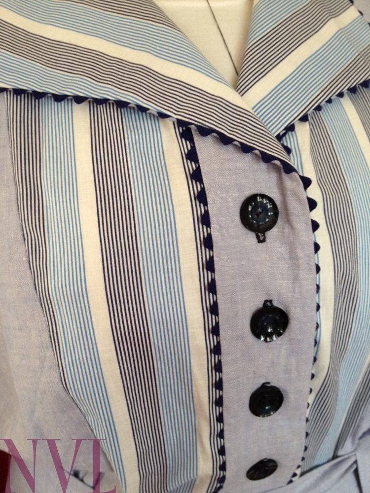 NVL 48 bust 1940s Repro powder blue linen day dress PLUS SIZE