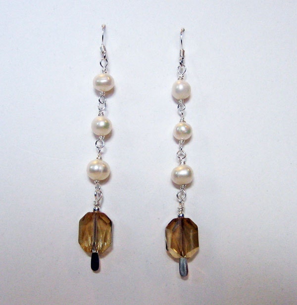 Pearl and crystal drop earrings