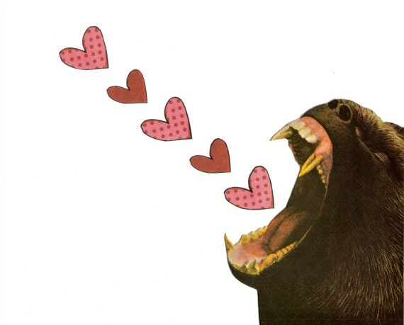 Paper Collage Art Funny Monkey Love Hearts I Love You Original Collage