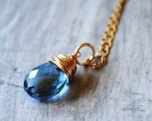 Light Blue Necklace 14kt Gold Fill Gemstone Quartz Wire Wrapped