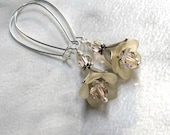 Cream Lucite Flower Earrings, Swarovski Silk Crystals on Silver Kidney Wires... Woodland Fantasy Dangle Earrings