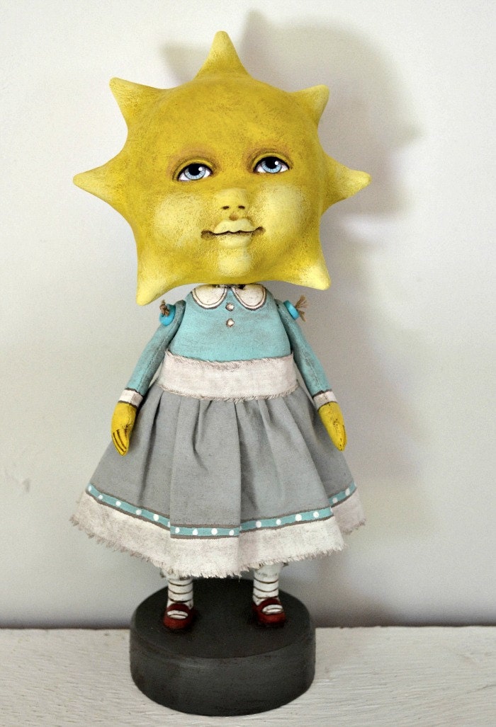 OOAK Sunshine Original Hand Painted Contemporary Folk Art Doll Sun Sculpture