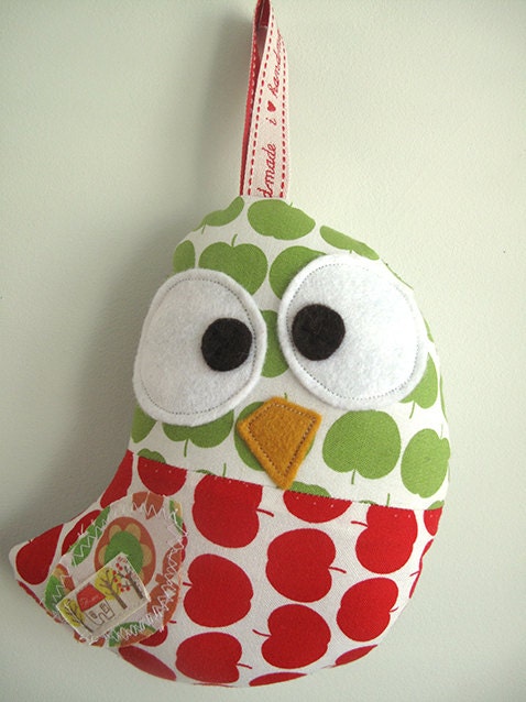 SALE Handmade Patchwork Bird plush toy, apple and floral mix