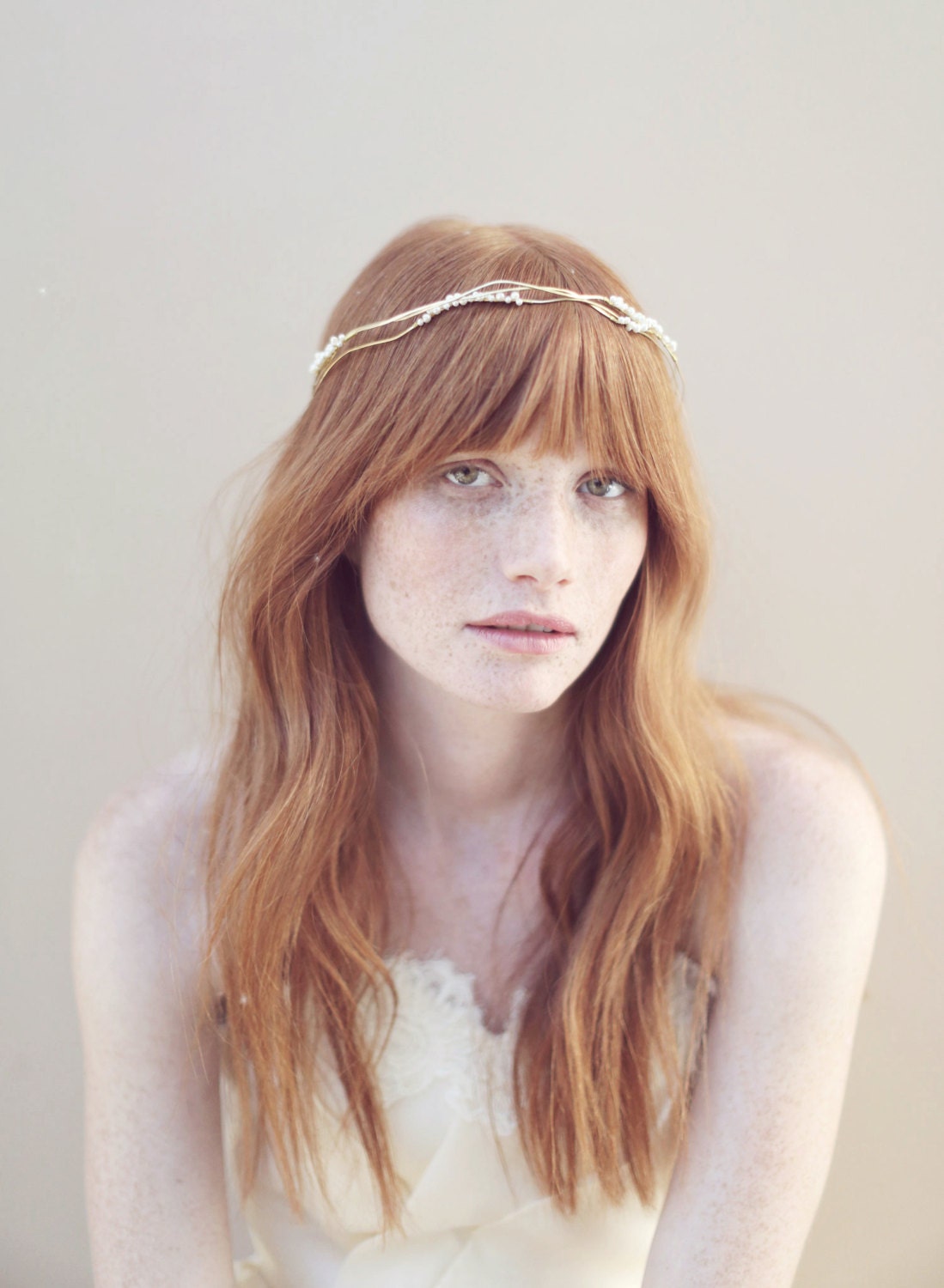 Bridal halo headband - Triple hammered halo with beads - Style 324 - Made to Order