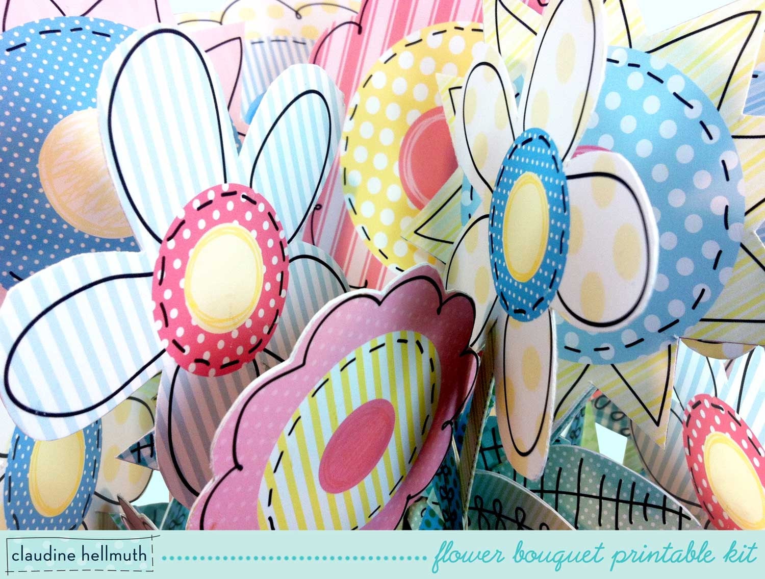 folk art flower bouquet -  party centerpiece decoration for spring, Mother's Day, birthday - printable PDF - INSTANT download