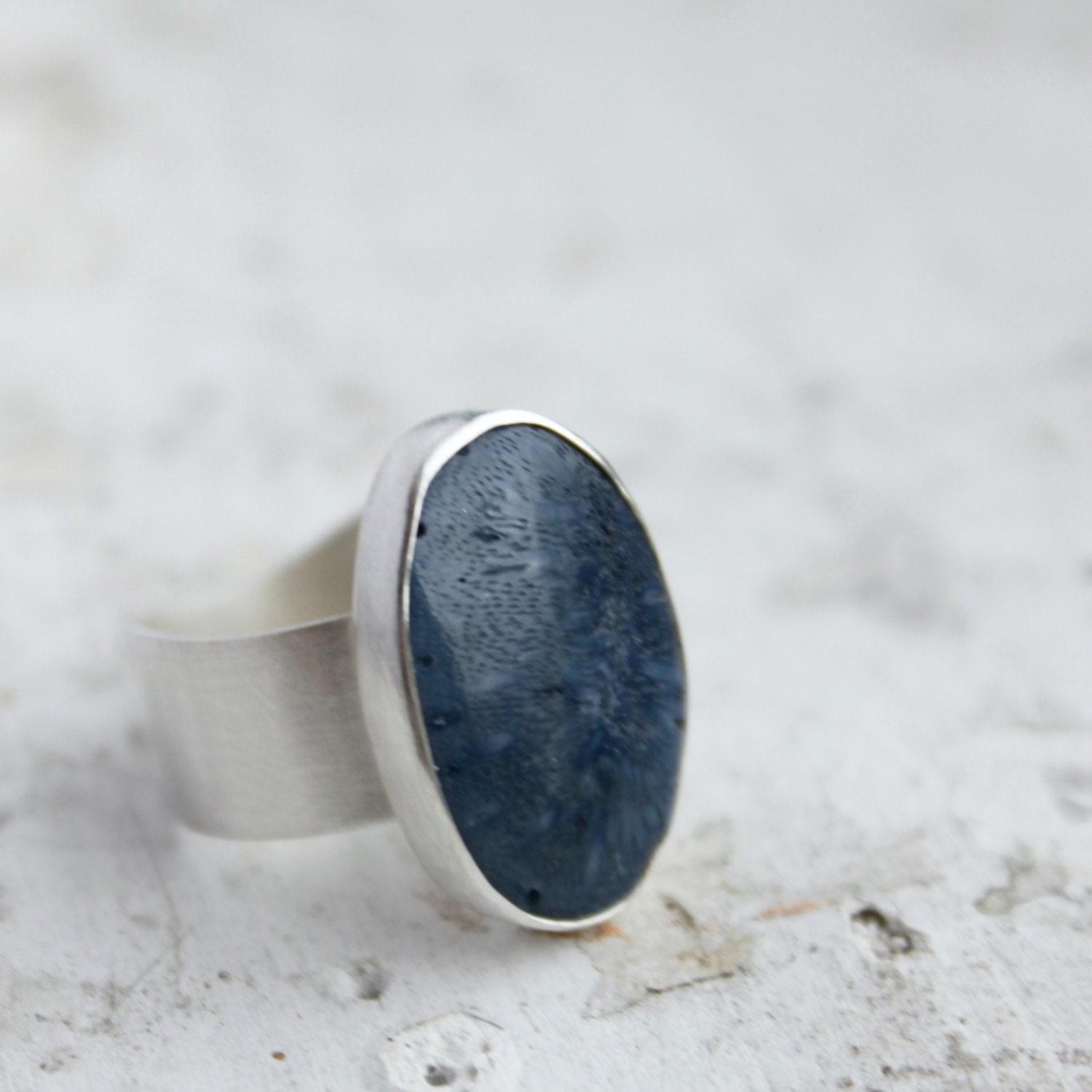 Oceans of the Past Ring    fossilized coral and sterling silver cocktail ring