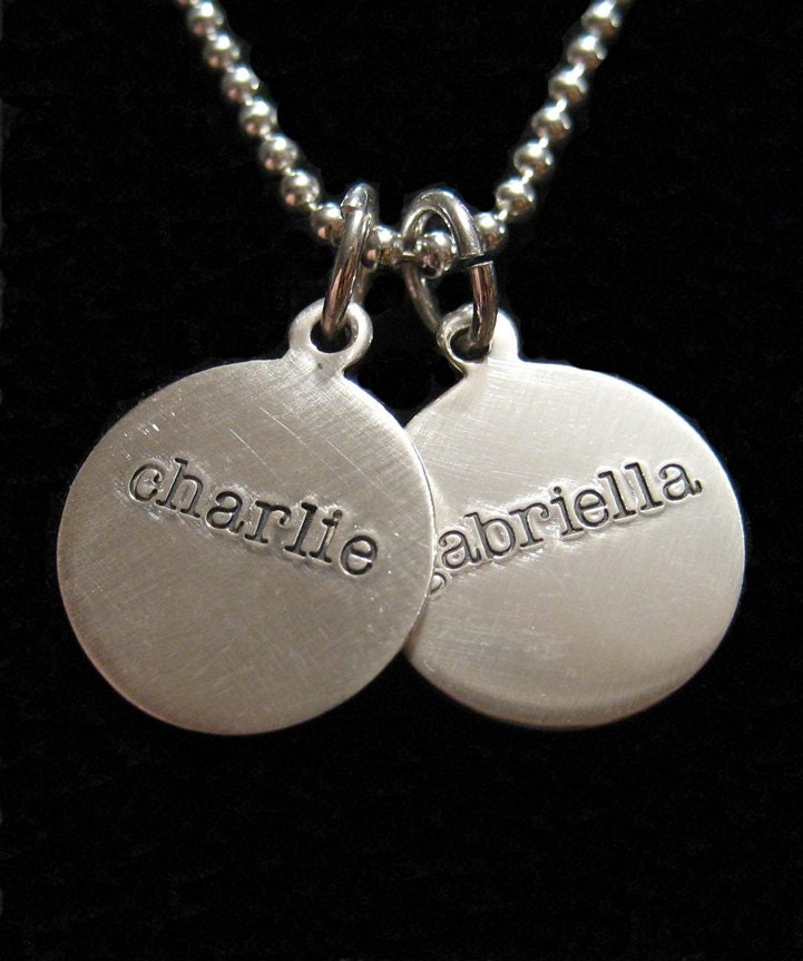 TWO Disc Sweet and Simple Hand Stamped Sterling Silver Name Necklace