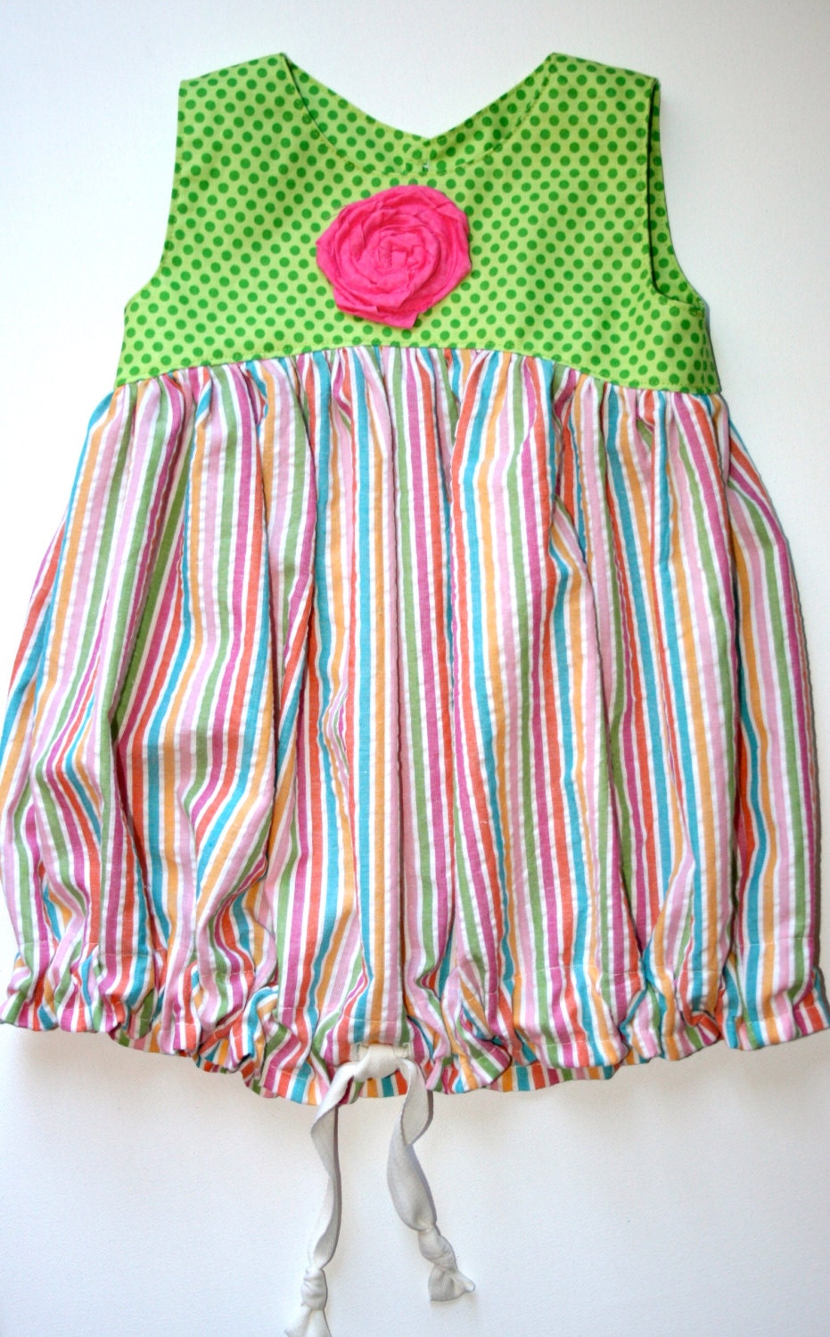 Bubble Dress Green Pink Stripes 4/5