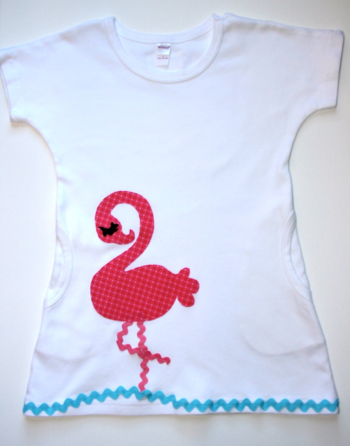 Flamingo Tshirt Tunic Dress - White 8