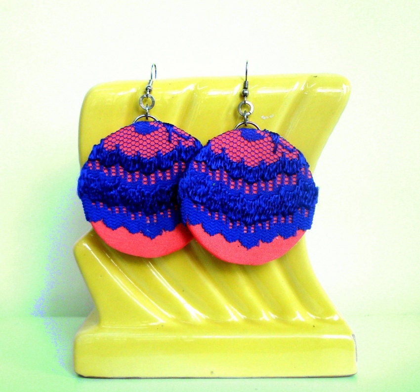 Lace Earrings, Poppy Red and Purple, Opulent, Romantic, Statement Jewelry, Austin, Texas