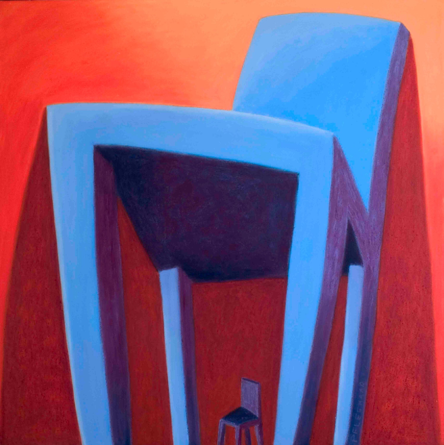 Original Oil on Canvas Narrative Allegorical Painting Big Chair Little Chair
